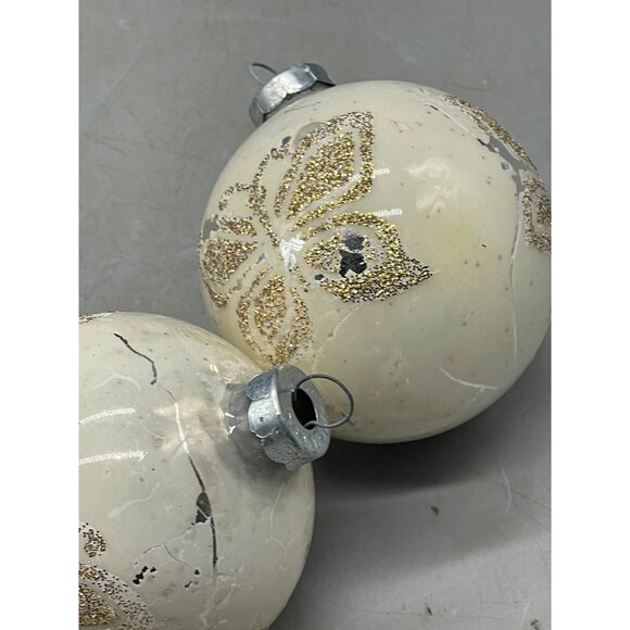 vintage set of 5 Christmas tree ornament butterfly white gold sparkle 2.5" READ - Picture 6 of 6